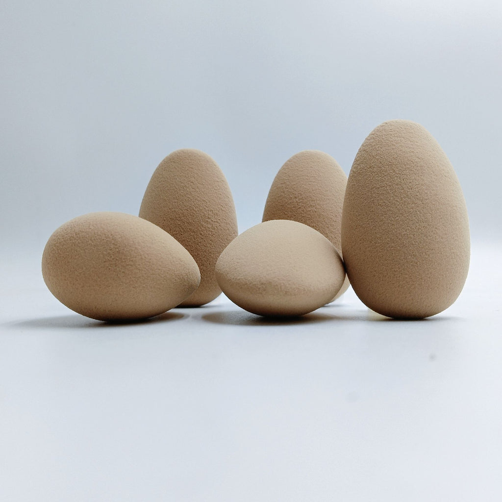 Oval-shaped makeup sponge that expands when soaked in water